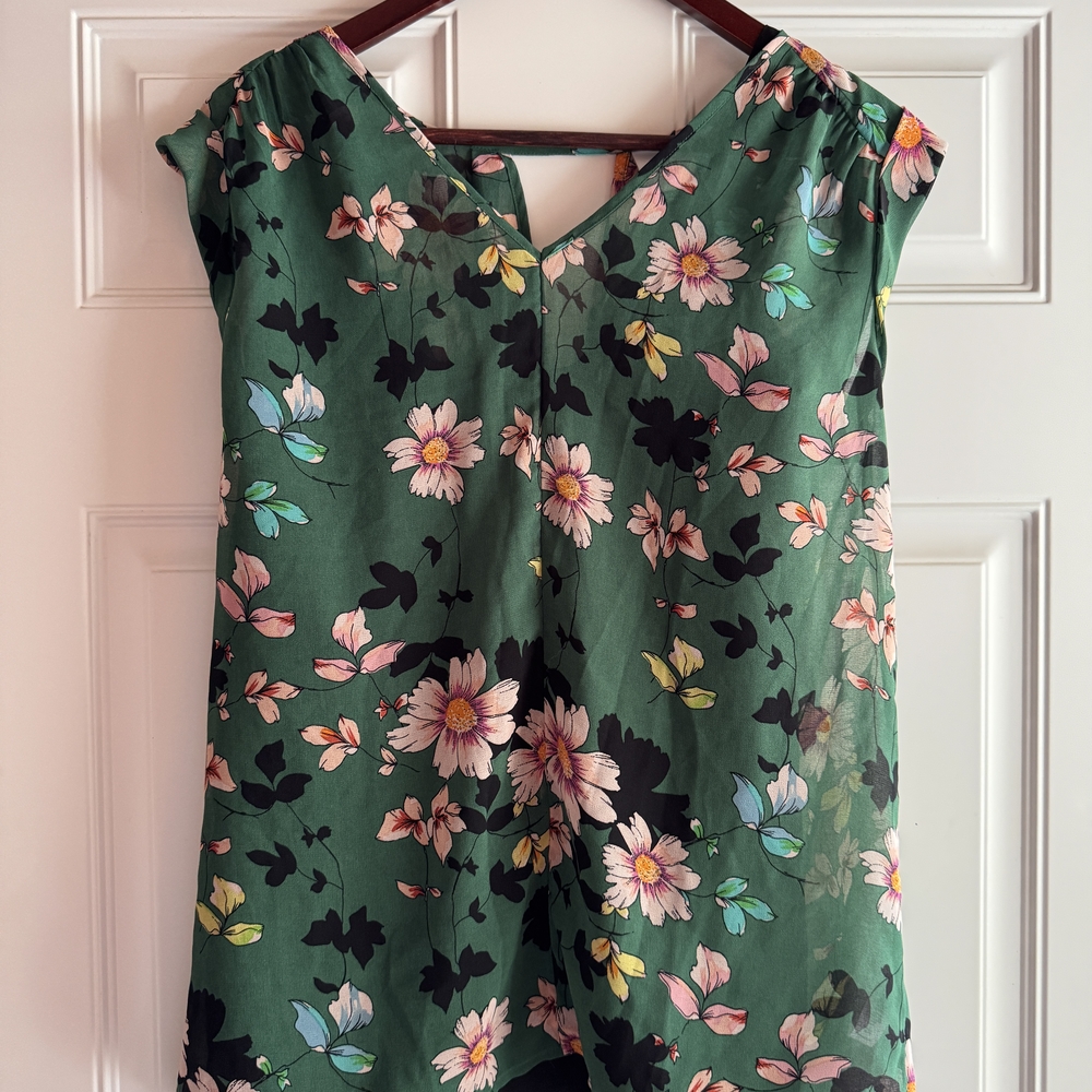 CAbi Pink and White Cap Sleeve Blouse